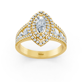14 Karat Gelbgold Doppel-Halo Ovalschliff Diamant & Saphir Verlobungsring