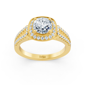 Bague de fiançailles en or jaune 14 carats avec double halo de diamants