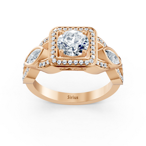 Bague marquise gracieuse en or rose 14 carats et diamants