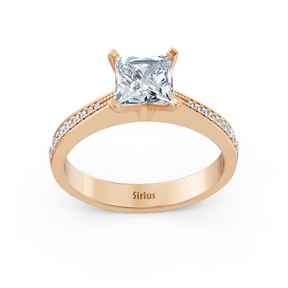 Rose gold diamond solitaire ring princess cut with accents
