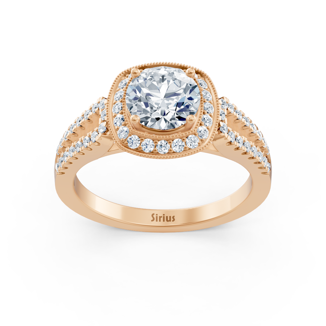 Double halo diamond engagement ring in 14-karat rose gold