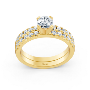 Yellow gold diamond stacking ring with side ring