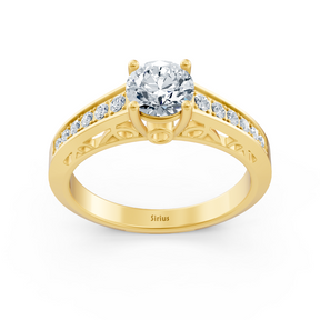 Yellow gold diamond solitaire ring with accent diamonds
