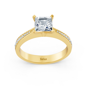 Yellow gold diamond solitaire ring princess cut with accents