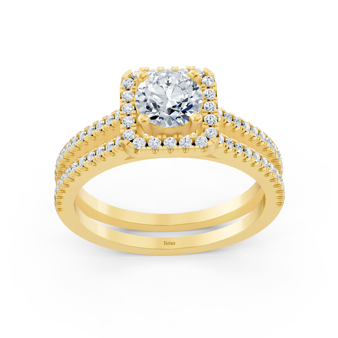 bague halo de diamants en or jaune