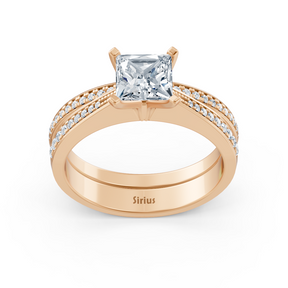 Bague empilable en or rose avec diamants taille princesse et accents