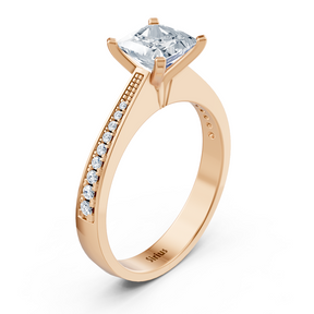 Rose gold diamond solitaire ring princess cut with accents