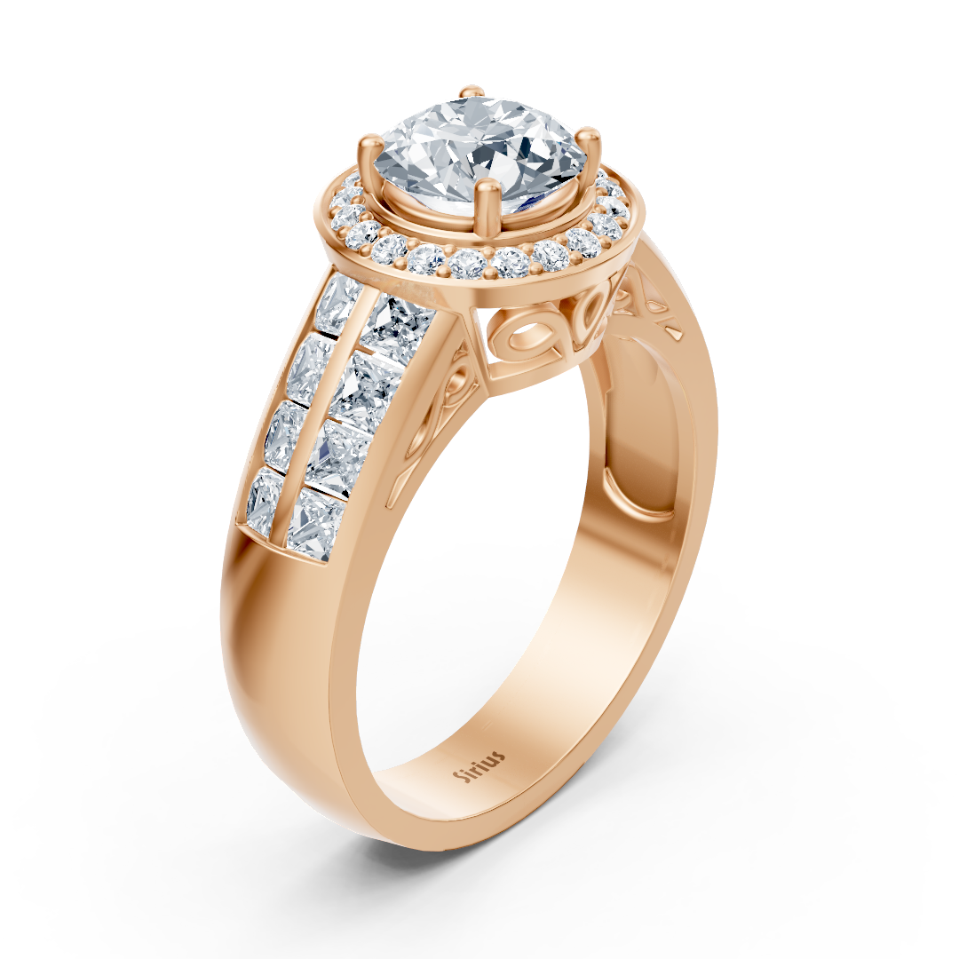 Bague de fiançailles en or rose 14 carats avec diamant solitaire et pierres d'accentuation