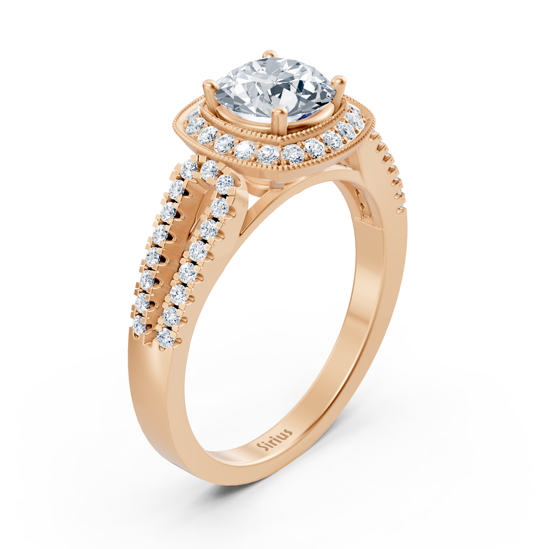 Double halo diamond engagement ring in 14-karat rose gold