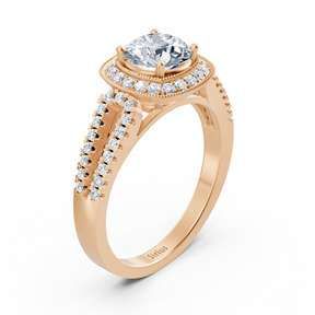 Double halo diamond engagement ring in 14-karat rose gold