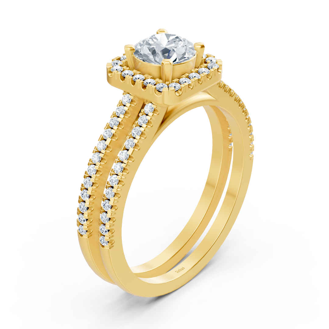 bague halo de diamants en or jaune
