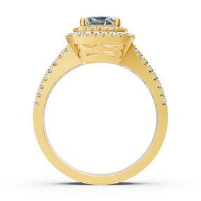 14 Karat Gelbgold Prinzessschliff Diamant & Rubin Doppel-Halo Verlobungsring