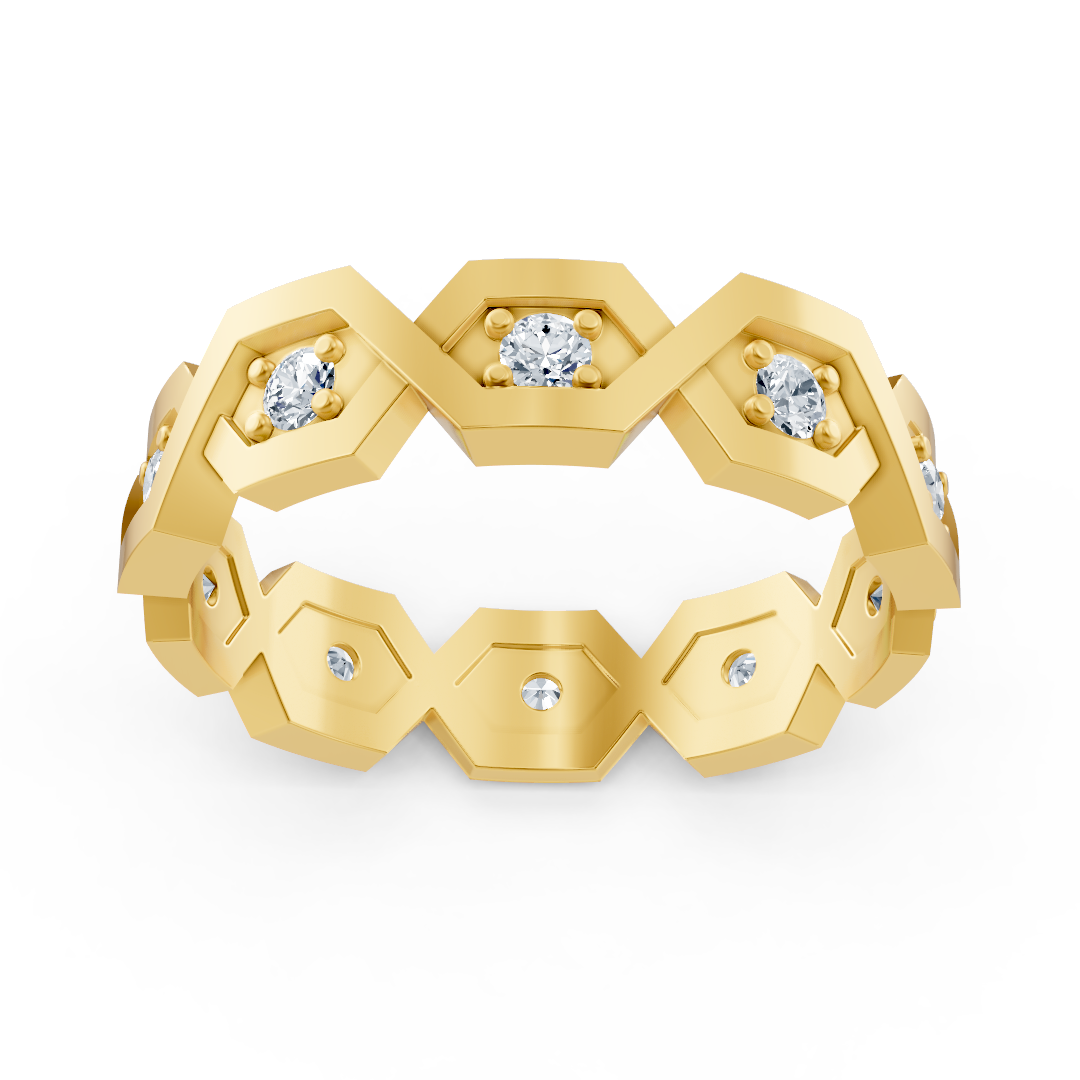 Geometrischer Diamantring aus 14K Gelbgold