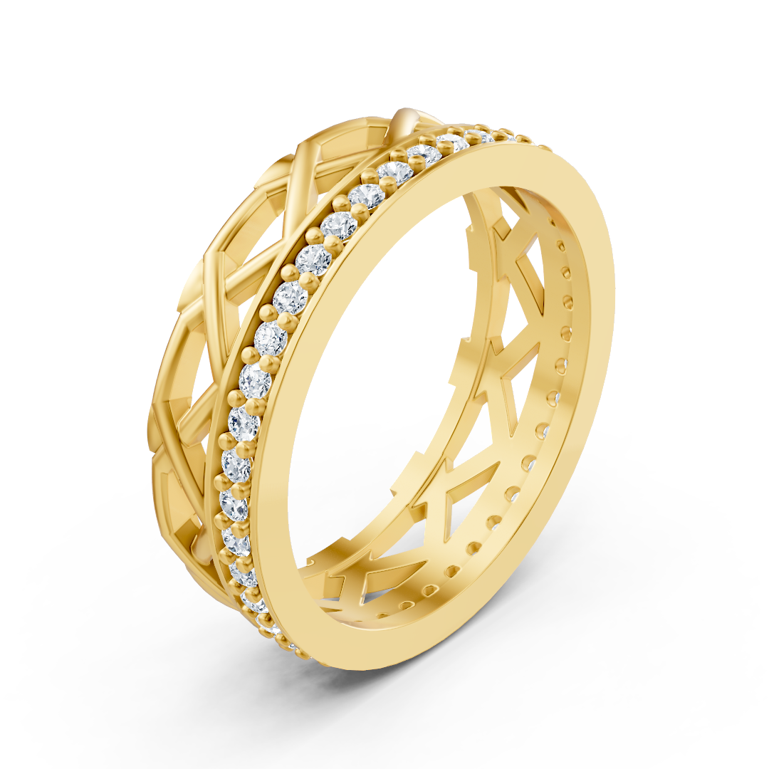 Anneau de diamant exclusif en or jaune 14k avec des diamants ronds