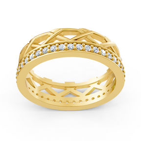 Anneau de diamant exclusif en or jaune 14k avec des diamants ronds