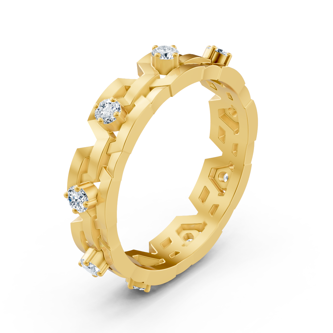 Geometrischer Gelbgoldring mit Diamanten