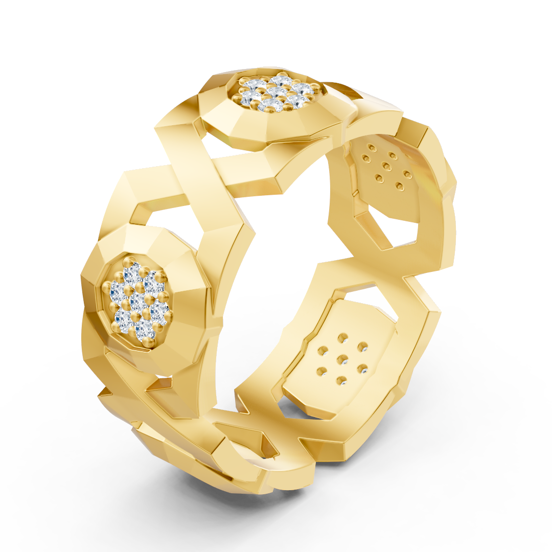 Bague exquise en or jaune et diamants – design géométrique