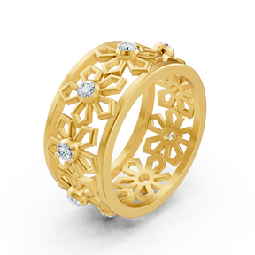Bague en or jaune et diamants avec motif flocon de neige – 8 diamants