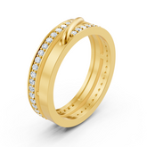 Bague en or jaune avec diamants sertis pavé et accent incurvé