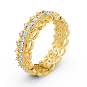 Bague mémoire luxueuse en or jaune 14 carats avec diamants