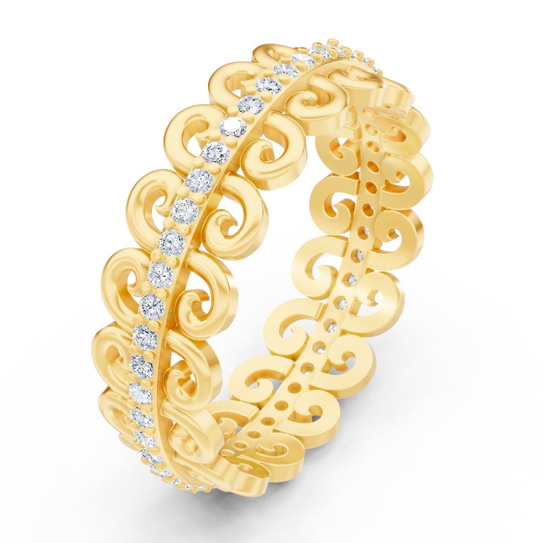 Graceful snail pattern diamond ring - 14K yellow gold, approx. 0.28 carats