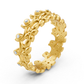 Bague en or jaune avec diamant et motif floral de vigne
