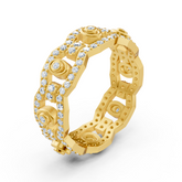 Bague en or jaune avec diamants et motif chaîne et cercle