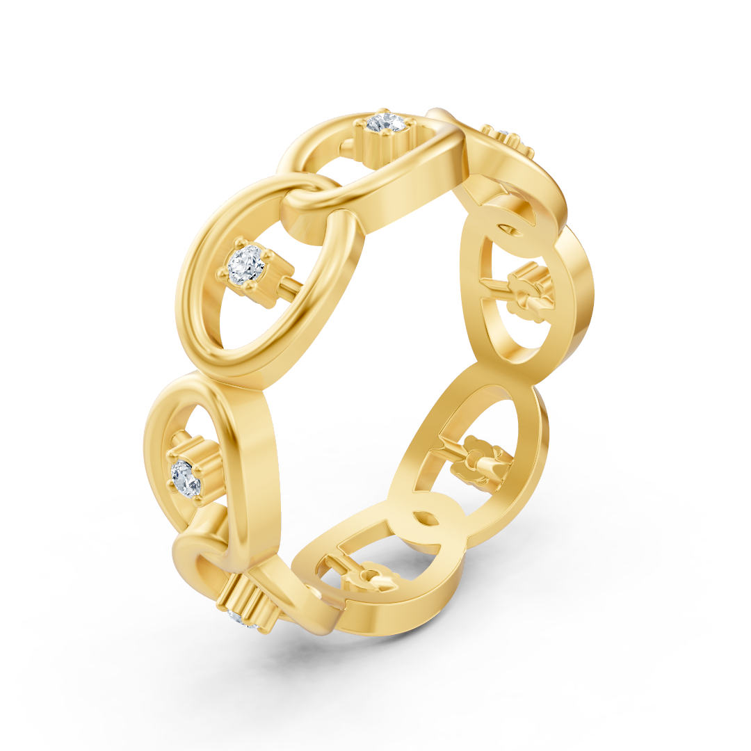 Gelbgoldener Diamantring mit Kettenglieddesign
