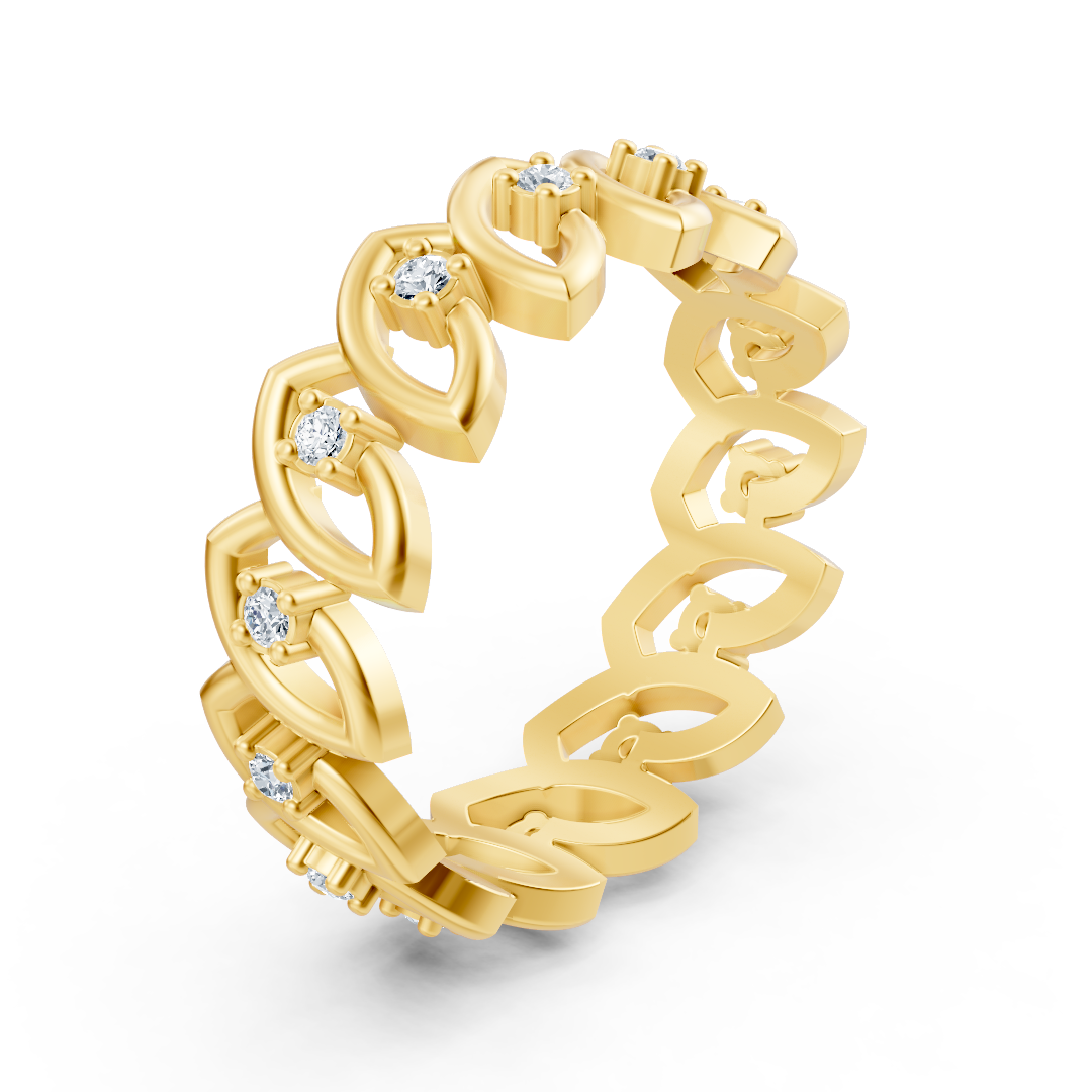 Bague élégante en or jaune avec diamants taille ronde – design délicat