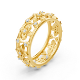 Noble yellow gold ring with diamonds in a flower design – filigree elegance