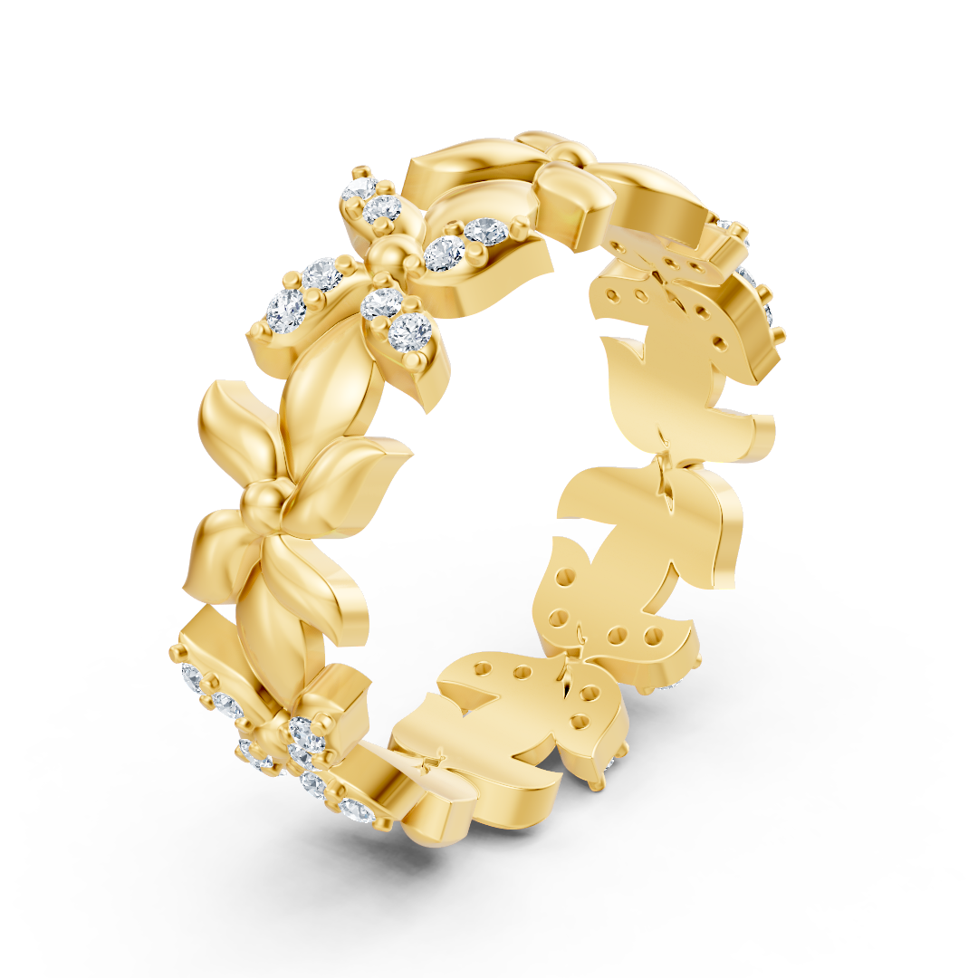 Bague scintillante en or jaune avec diamants – motif papillon