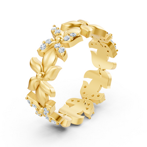 Bague scintillante en or jaune avec diamants – motif papillon