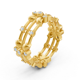 Bague florale Pırlanta en or jaune 14 carats « Couronne de fleurs »