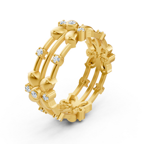 Bague florale Pırlanta en or jaune 14 carats « Couronne de fleurs »