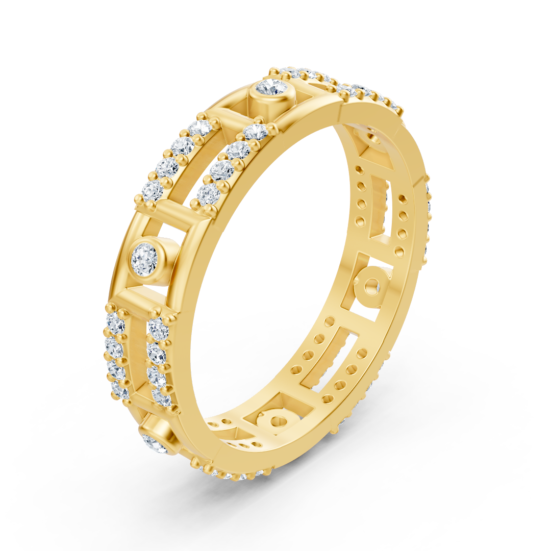 Bague géo en or jaune 14 carats et diamants « Line Art »