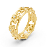 Bague de promesse en or jaune 14 carats avec diamants et fleur