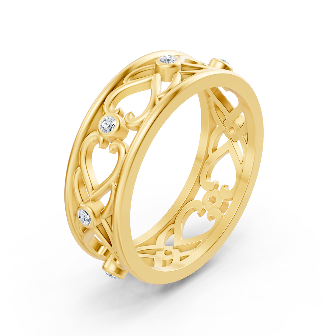 Bague élégante en or jaune avec diamants ronds en forme de lunette