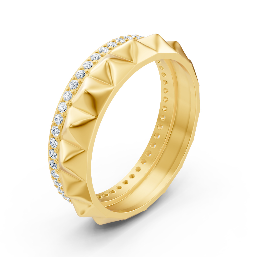 Bague élégante en or jaune avec diamants ronds en forme de griffes