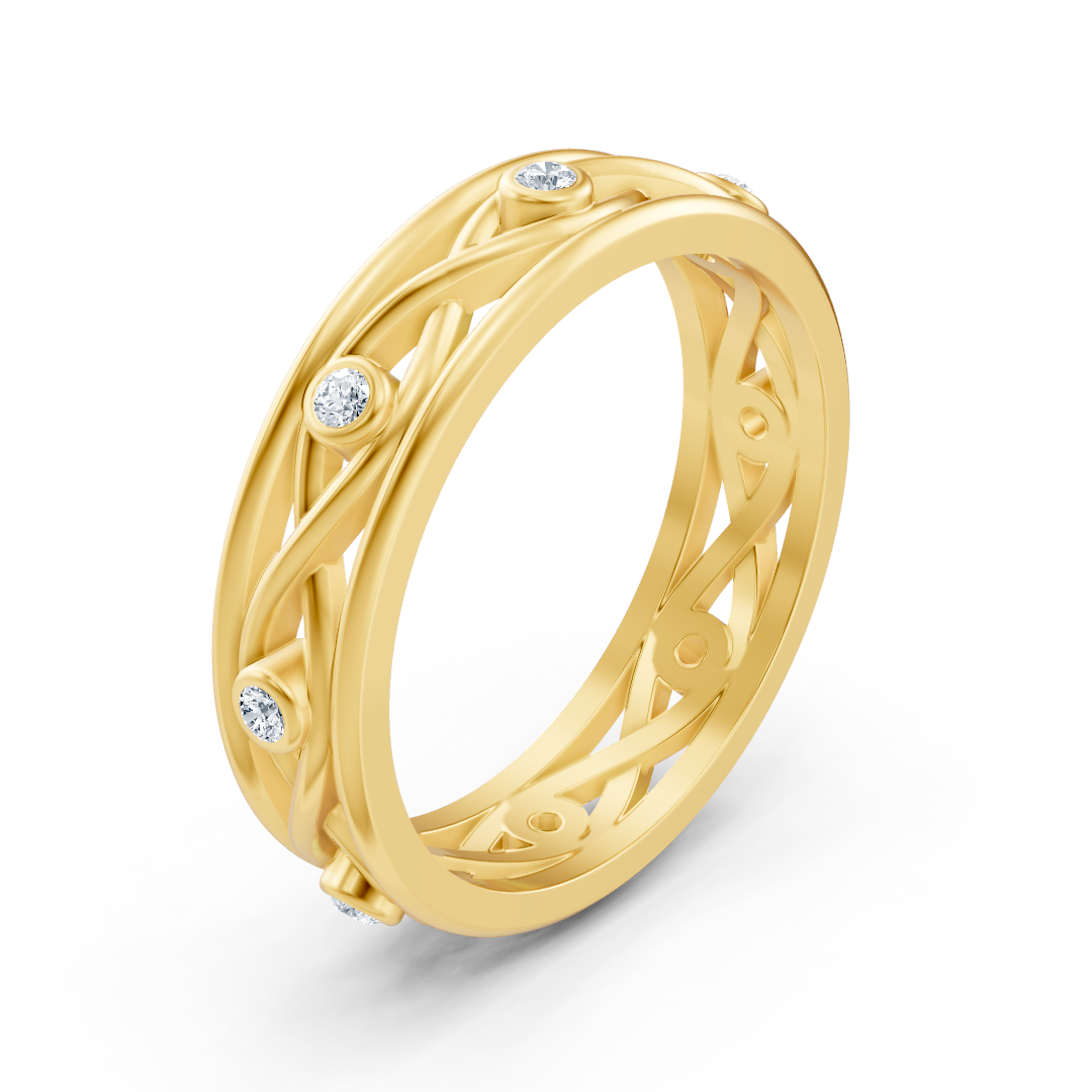 Bague élégante en or jaune avec diamants ronds en forme de lunette
