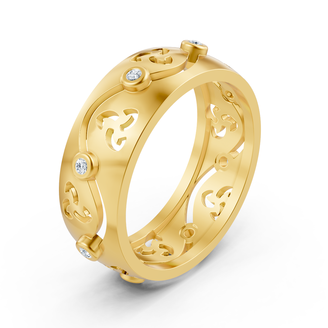 Bague élégante en or jaune avec diamants ronds en forme de lunette