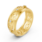 Bague élégante en or jaune avec diamants ronds en forme de lunette