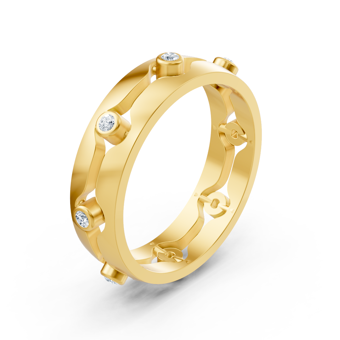 Bague élégante en or jaune avec diamants ronds en forme de lunette