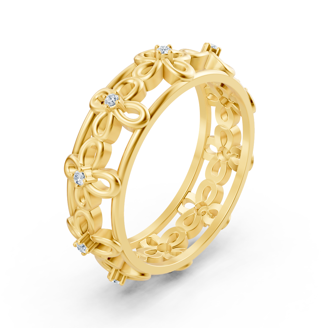 Bague élégante en or jaune avec diamants ronds en forme de griffes
