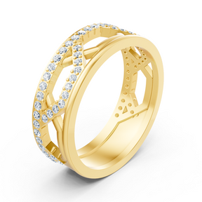 Bague en or jaune avec diamants ronds en forme de griffes