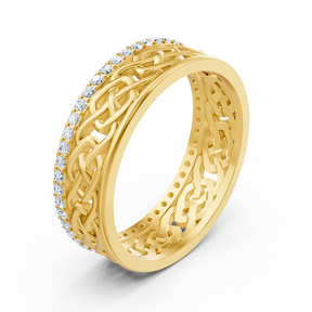 Bague moderne en or jaune avec diamants ronds en forme de griffes