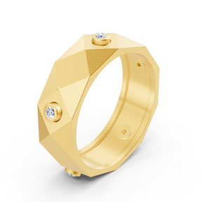 Moderner Gelbgold-Ring mit Runddiamanten im Bezel-Design