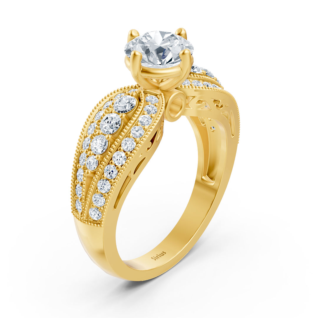 Bague de fiançailles extravagante en diamant en or jaune 14 carats