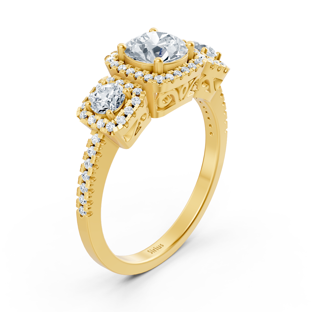 Diamant 3-Stein Verlobungsring aus Gelbgold