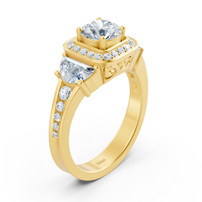 Diamant & Rubin 3-Stein Verlobungsring aus Gelbgold