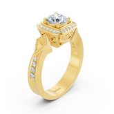 Bague de fiançailles halo en or jaune avec diamants latéraux